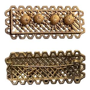 Antique 1940s Brass Filigree Retro Era Bar Brooch Pin